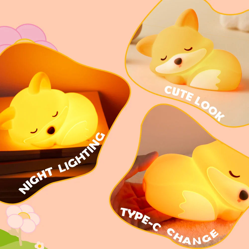 Vos Nachtlampje met Krullende Staart Silicone Squishy Dierontwerp Lamp Perfect Cadeau