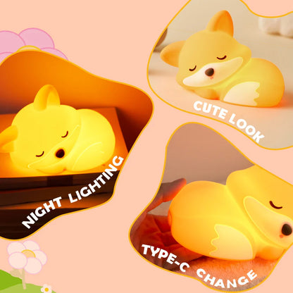 Vos Nachtlampje met Krullende Staart Silicone Squishy Dierontwerp Lamp Perfect Cadeau