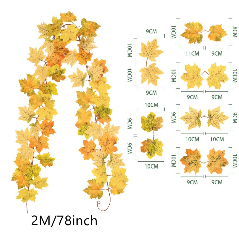 Grote 200cm Herfst Esdoorn Blad Guirlande - Zijden Bladeren Krans