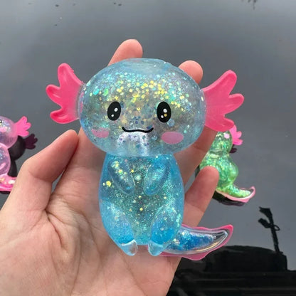 Glitter Axolotl Squishy 4-Pack - Rekbaar Anti-Stress Speelgoed
