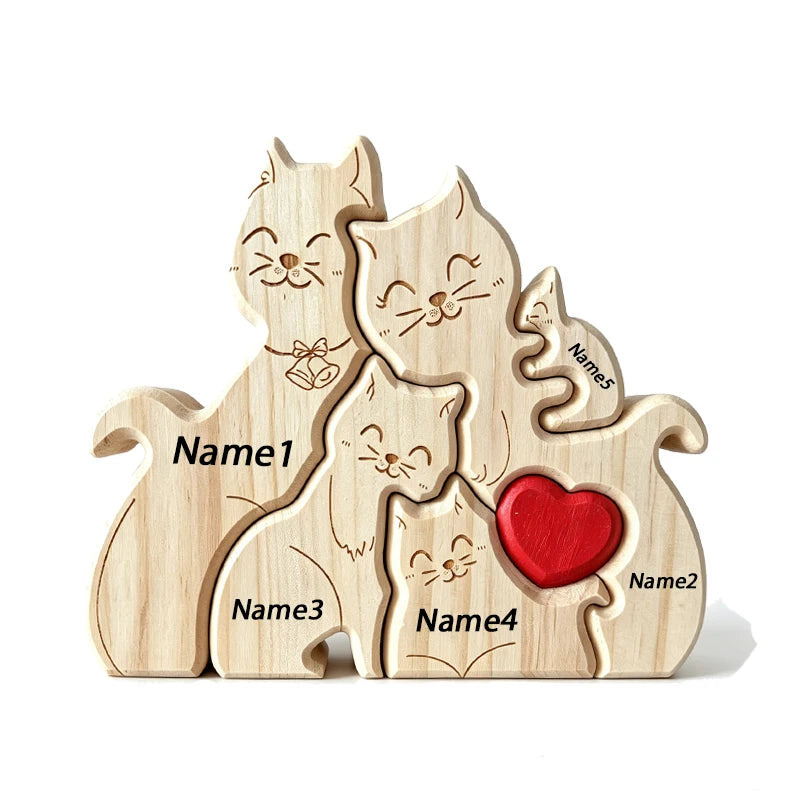 Wood Cute Cat Family Puzzel