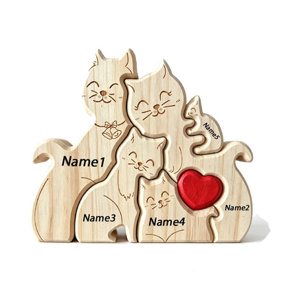 Wood Cute Cat Family Puzzel