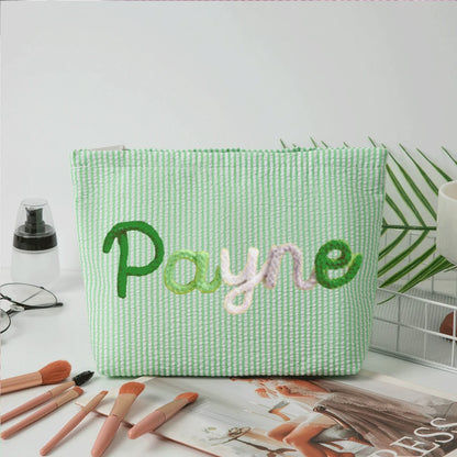 Gepersonaliseerde Seersucker Make-Up Tas - Met Naam