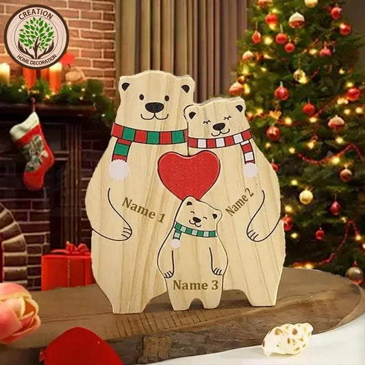 Gepersonaliseerde Houten Kerstberen Familie Puzzel