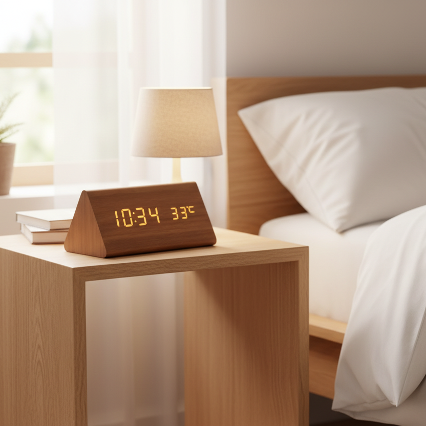 WoodSense LED houten klok - Stemgestuurd & stijlvol voor elke kamer