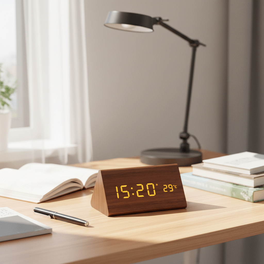 WoodSense LED houten klok - Stemgestuurd & stijlvol voor elke kamer