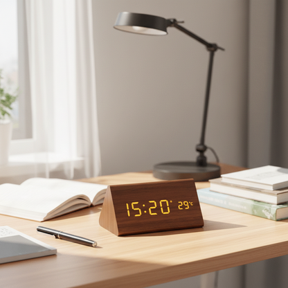 WoodSense LED houten klok - Stemgestuurd & stijlvol voor elke kamer
