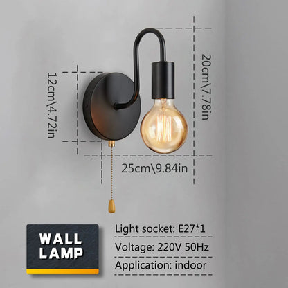 Scandinavische Industriële Zwarte Wandlamp