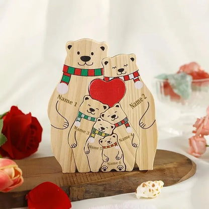 Aangepaste Naam Familie Puzzel Kleurrijke Sjaal Beer Kerst Houten Beer Huisdecoraties Warme Kerstcadeaus voor Familie en Vrienden