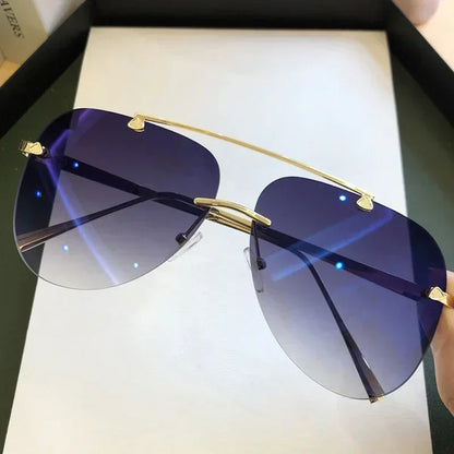 2025 Vintage Rimless Aviator Zonnebril Voor Mannen Vrouwen Gradient Shades Zwart Bruin