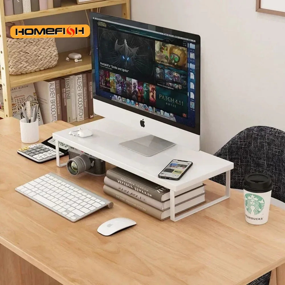 Houten & Stalen Monitor Verhoger - Bureau Organizer Plank