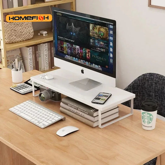 Houten & Stalen Monitor Verhoger - Bureau Organizer Plank