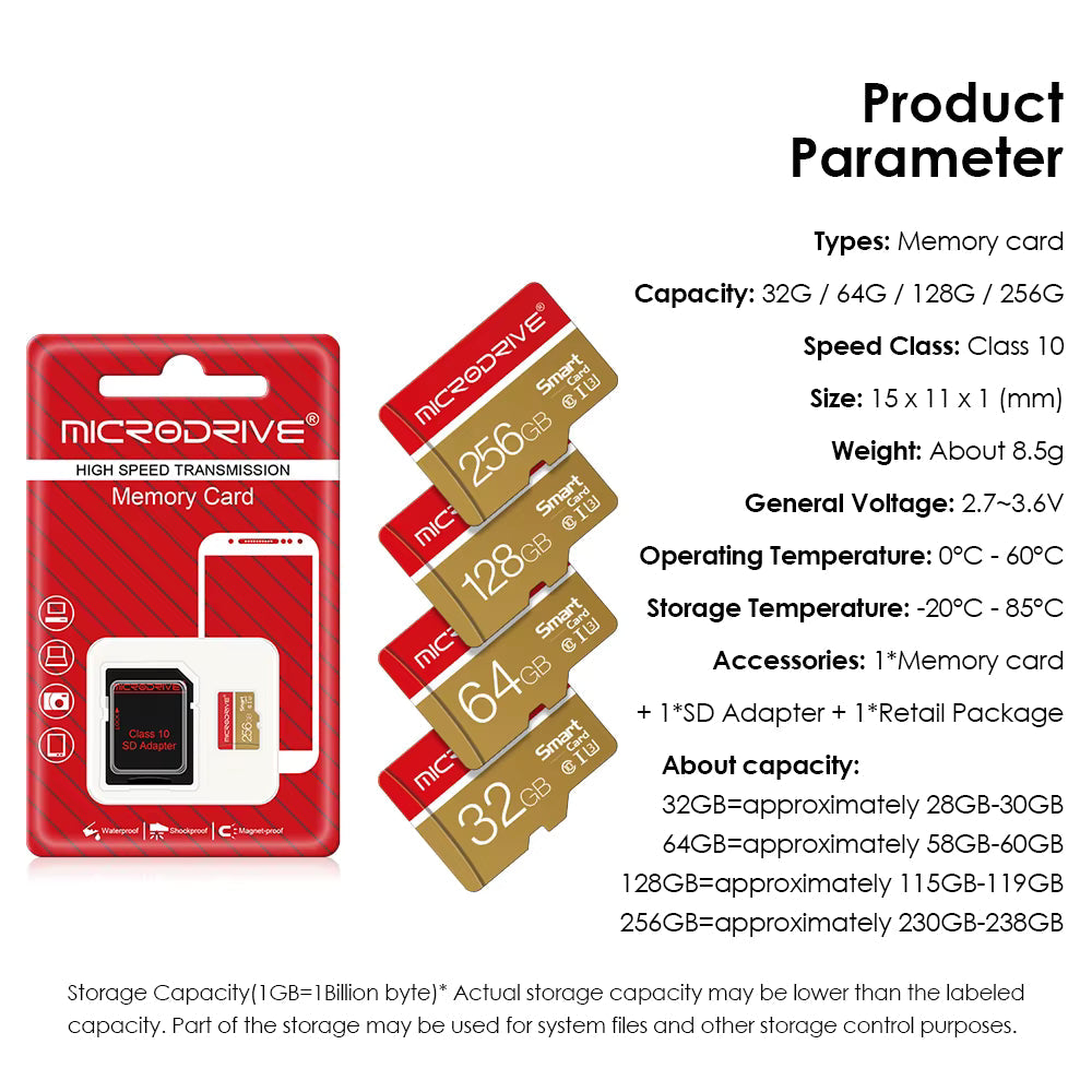 MicroDrive MicroSD Card Class 10 UHS-I U3 Memory Card High Speed TF Card