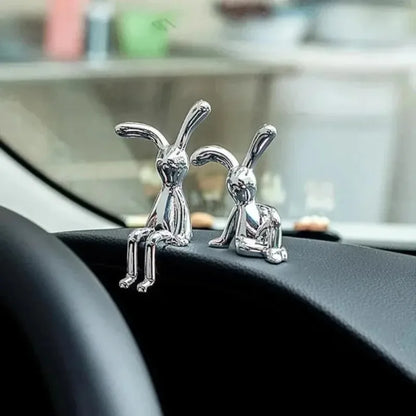 Gevat verchroomd Konijn Beeldje - Auto Dashboard & Bureau Decoratie