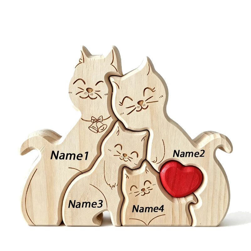 Wood Cute Cat Family Puzzel
