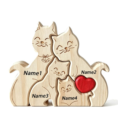 Wood Cute Cat Family Puzzel