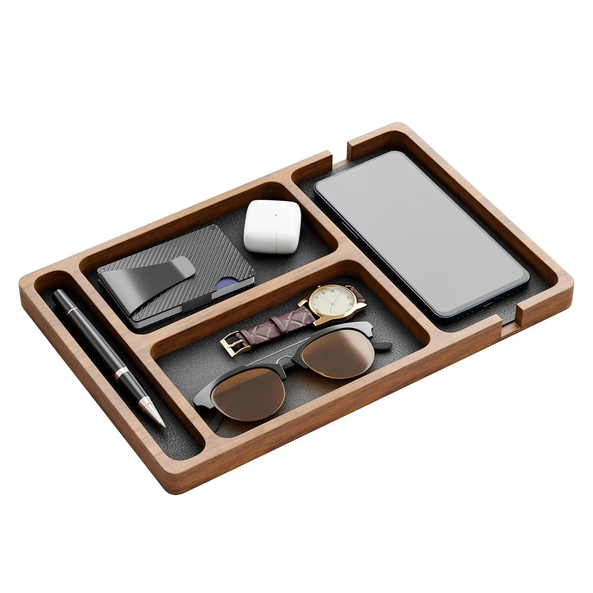 Houten Bureau Organizer Tray - Massief Houten Valet Organizer