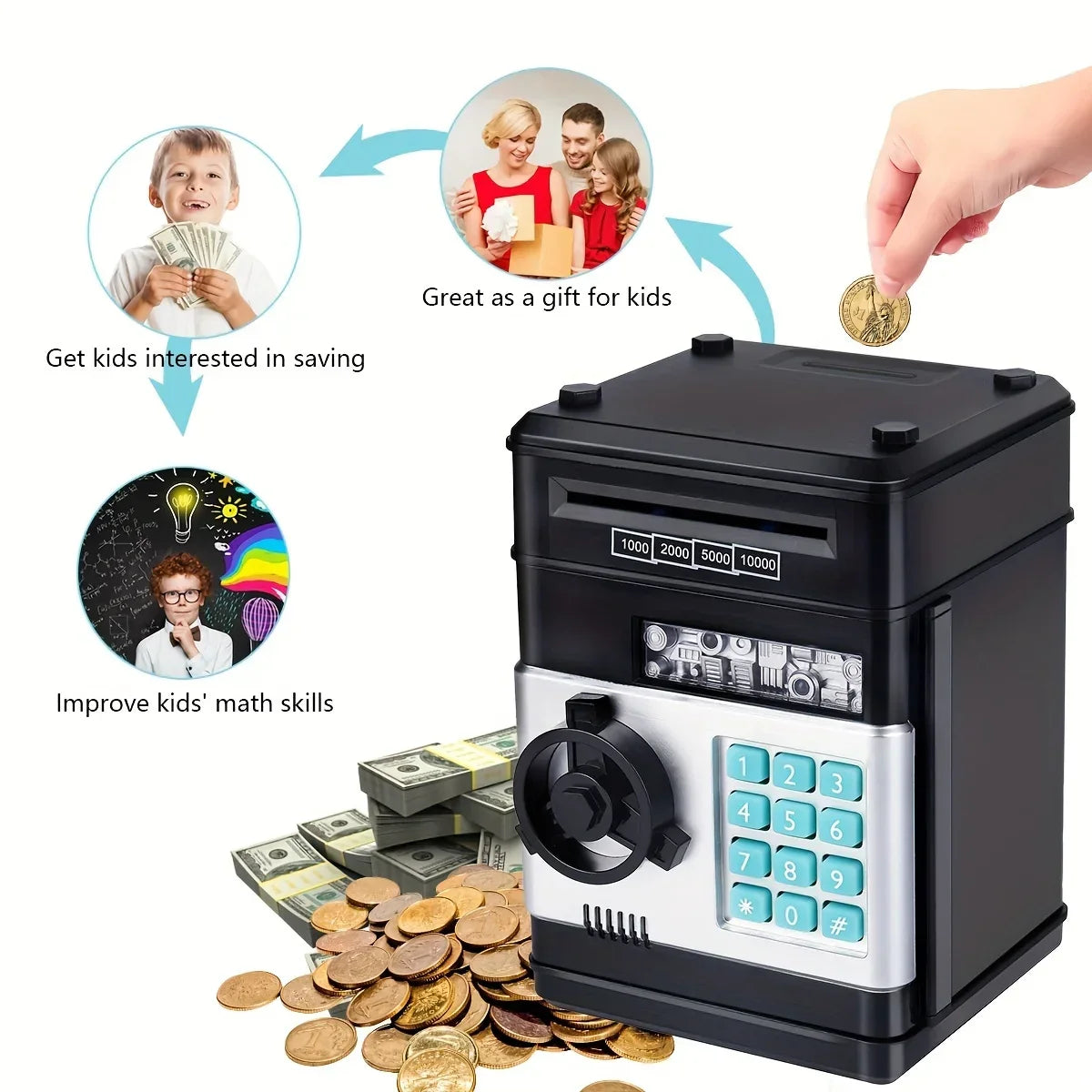 Elektronische Spaarpot Mini Kluis met Wachtwoordslot - Geld Munt Spaarbox voor Kinderen, Leuk Financieel Cadeau