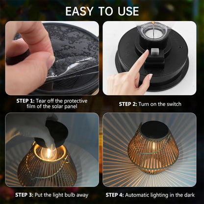 Zonne-energie Rotan Lantaarn voor Buiten - IP65 Waterdichte Tuinlamp