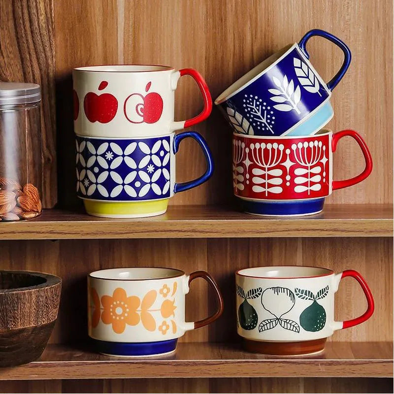 300ml Japanse Keramische Mok met Bloemenprint - Retro Koffiebeker