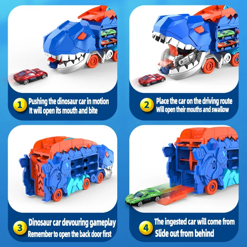 Vouwbare Dinosaurussen Transportauto Set - 2 Die-Cast Auto's voor Competitief Spel & Gemakkelijke Opslag