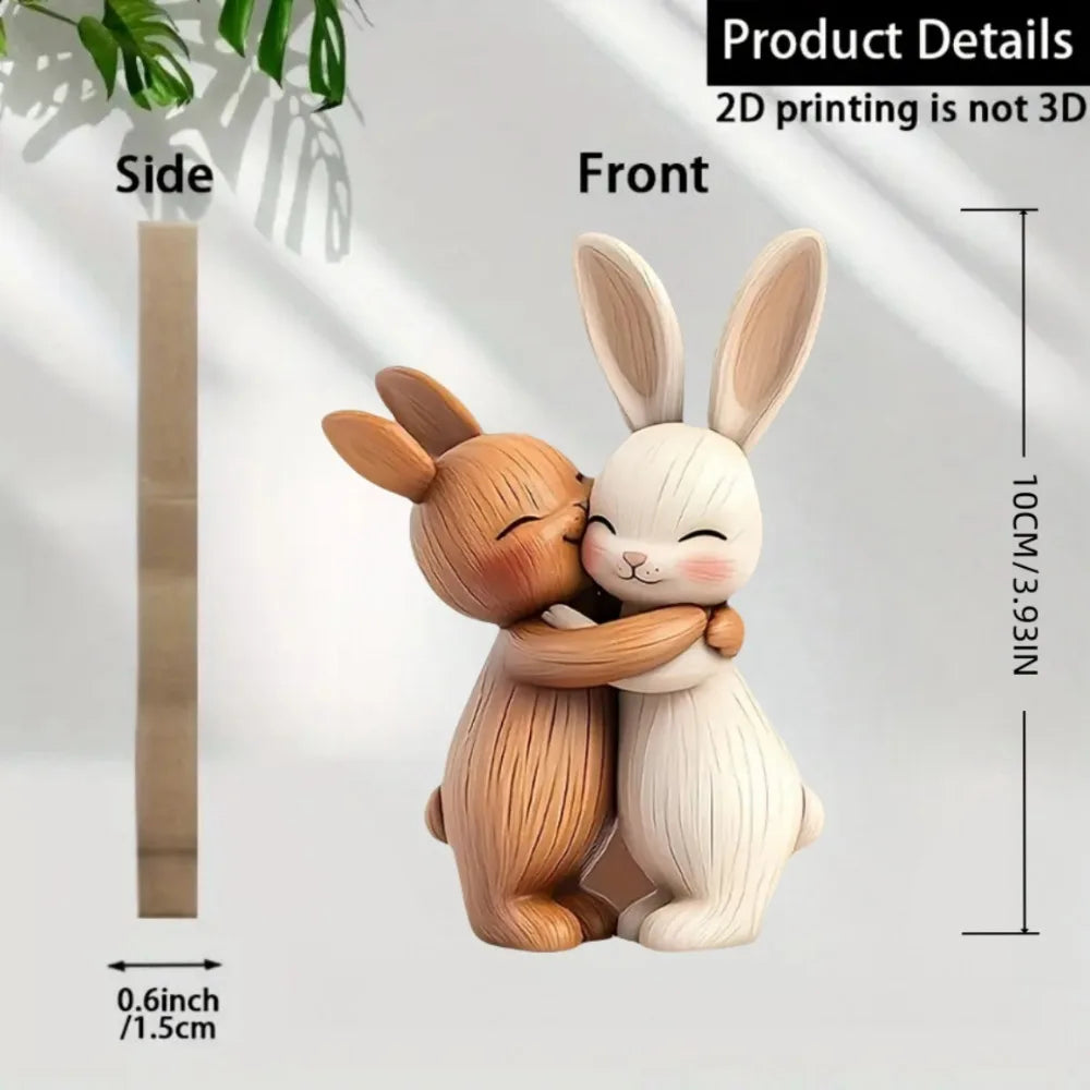 Handgemaakt 2D Houten Dierenbeeldje - Kat & Konijn Bureau Decoratie