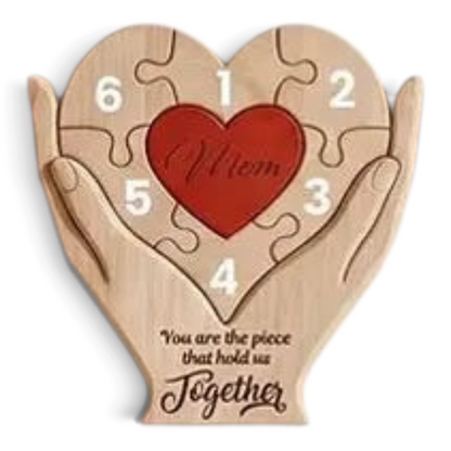 Gepersonaliseerde By Levin houten familie hart puzzel met handen en gegraveerde namen als uniek cadeau