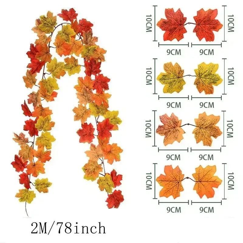 Grote 200cm Herfst Esdoorn Blad Guirlande - Zijden Bladeren Krans