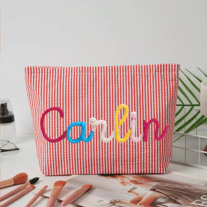 Gepersonaliseerde Seersucker Make-Up Tas - Met Naam