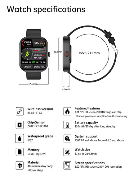 2025 Gezondheids Smartwatch BP+ECG+HRV+BG Monitor met SpO2, Hartslag, Slaap & Fitness Tracking