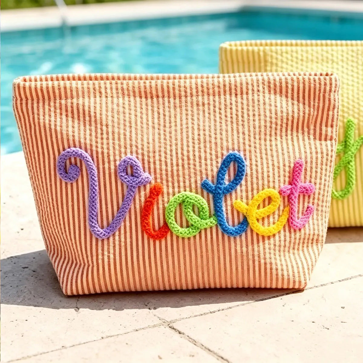 Gepersonaliseerde Seersucker Make-Up Tas - Met Naam