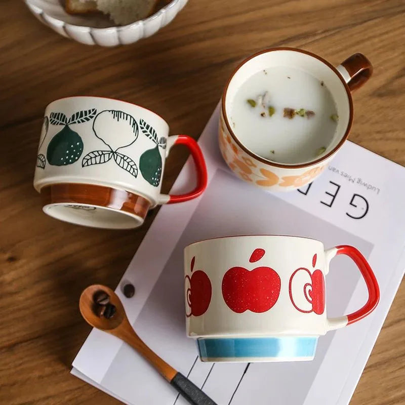 300ml Japanse Keramische Mok met Bloemenprint - Retro Koffiebeker