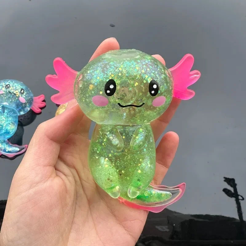 Glitter Axolotl Squishy 4-Pack - Rekbaar Anti-Stress Speelgoed