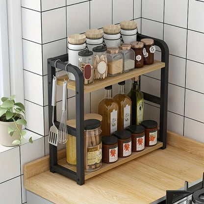 2-Laags Keuken Aanrecht Kruidenrek - Stevig Metalen & Houten Rek