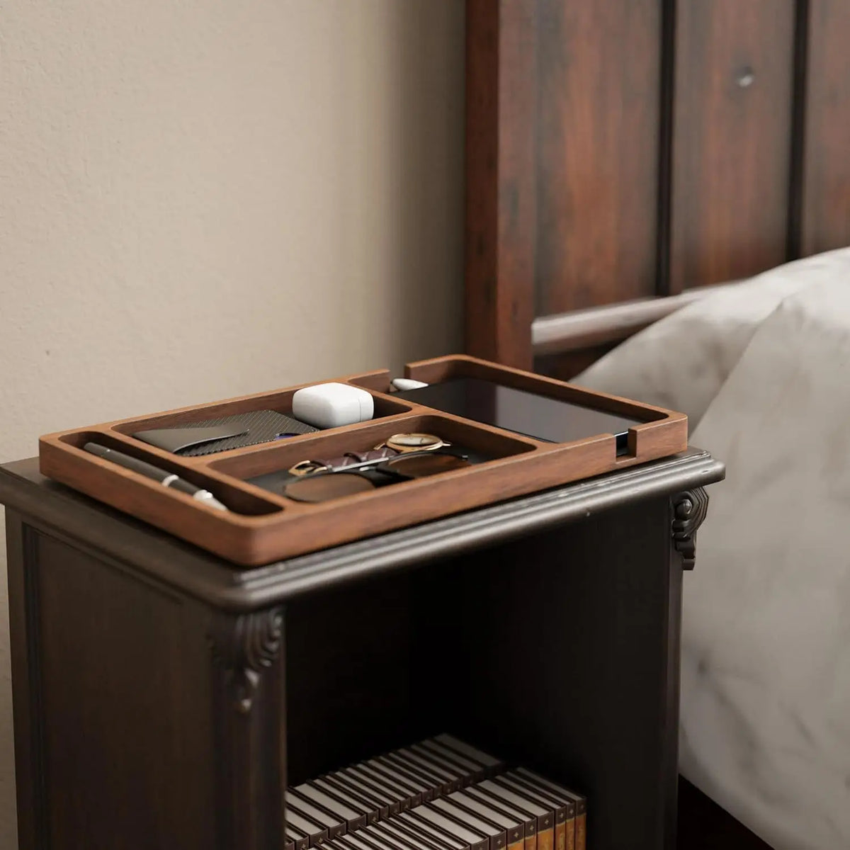 Houten Bureau Organizer Tray - Massief Houten Valet Organizer