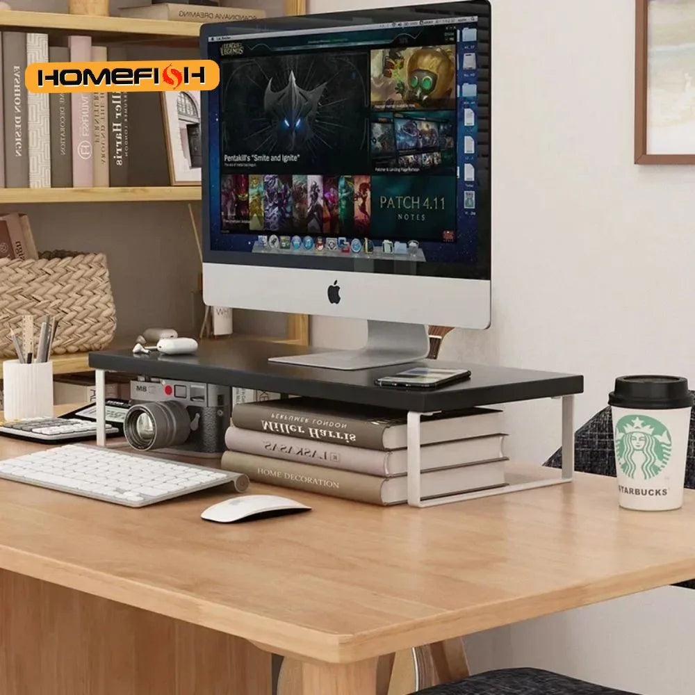 Houten & Stalen Monitor Verhoger - Bureau Organizer Plank