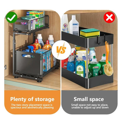 2-Laags Uittrekbare Kast Organizer - Verstelbaar Keukenrek