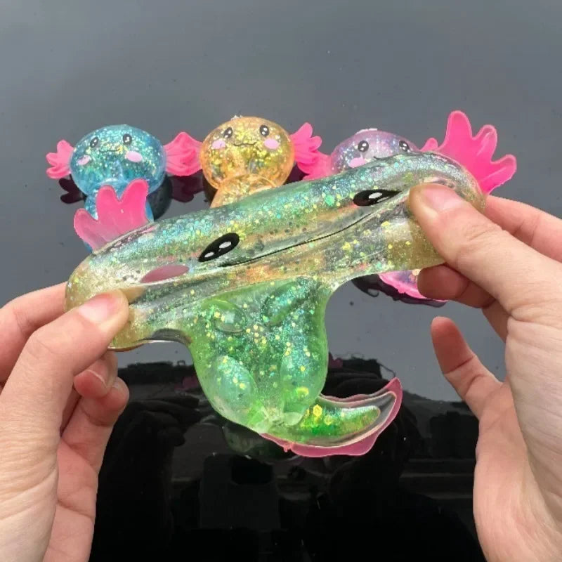 Glitter Axolotl Squishy 4-Pack - Rekbaar Anti-Stress Speelgoed