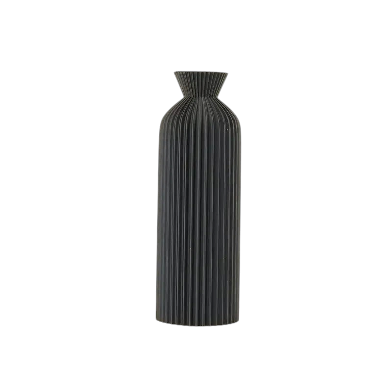 By Levin black Nordic pleated plastic flower vase with a modern vertical ribbed design and flared rim