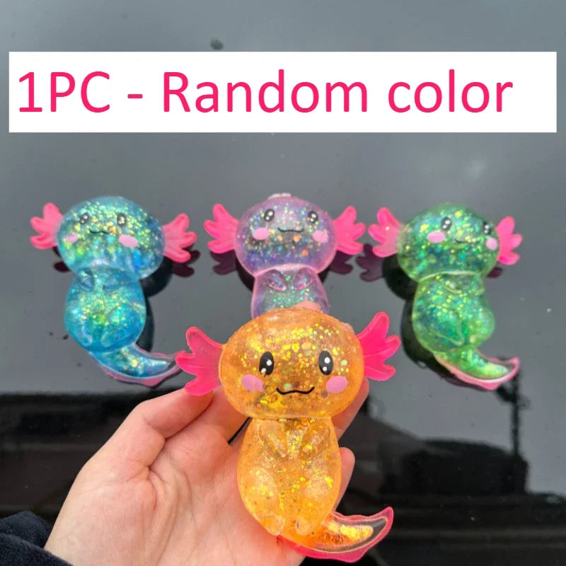 Glitter Axolotl Squishy 4-Pack - Rekbaar Anti-Stress Speelgoed