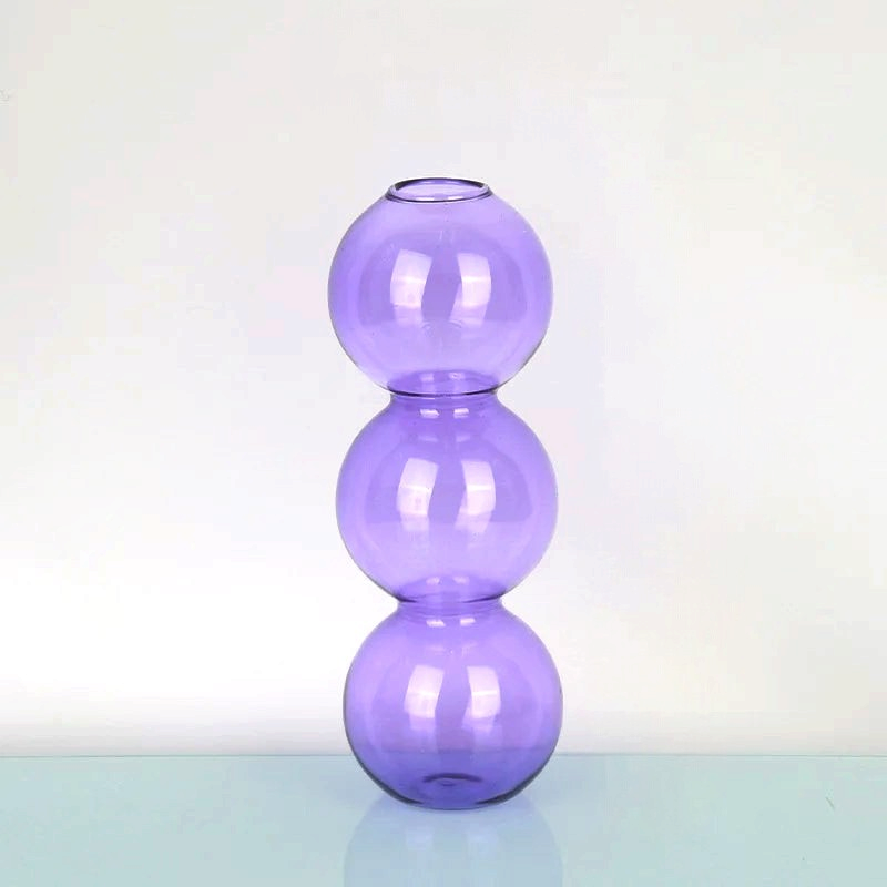 By Levin purple Nordic bubble glass flower vase with a stacked sphere design for modern minimalist home decor.