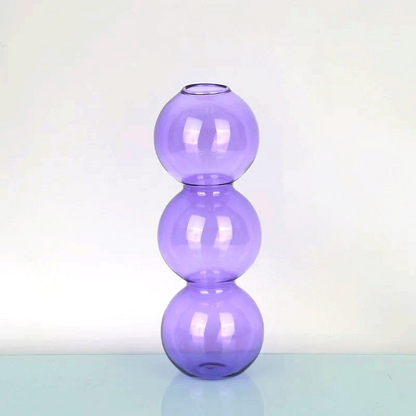 By Levin purple Nordic bubble glass flower vase with a stacked sphere design for modern minimalist home decor.