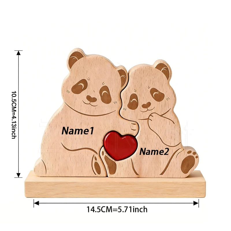 Gepersonaliseerde Houten Panda Familie Puzzel