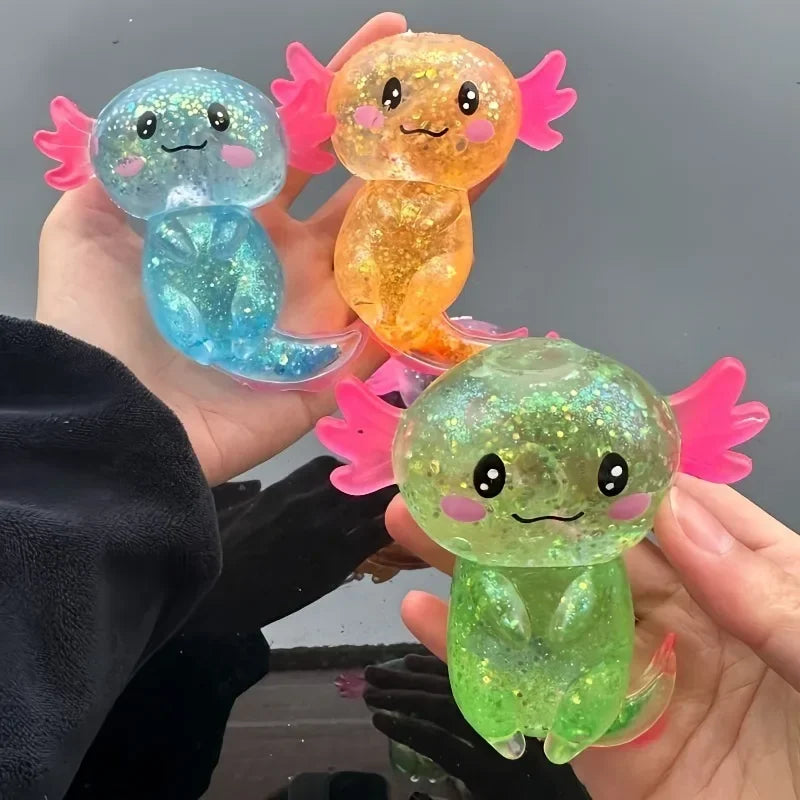 Glitter Axolotl Squishy 4-Pack - Rekbaar Anti-Stress Speelgoed