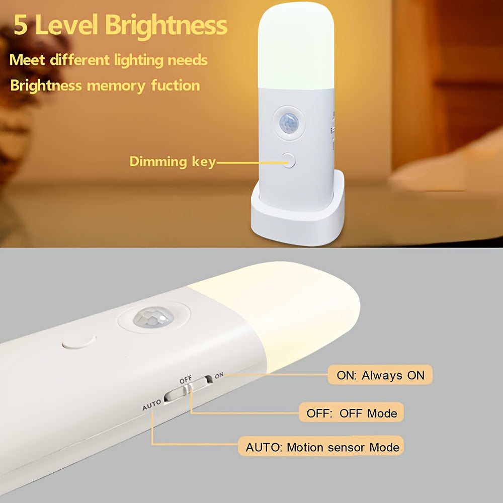 LED Nachtlamp met Bewegingssensor – USB-oplaadbaar en Verstelbare Helderheid voor Slaapkamers en Gangen