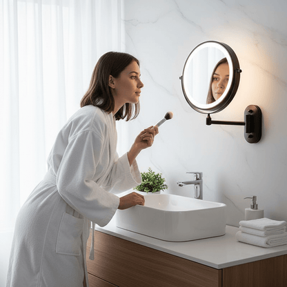 MAGNIFILUX – LED Vergrotende Spiegel met Verstelbare Verlichting en Oplaadbare Batterij