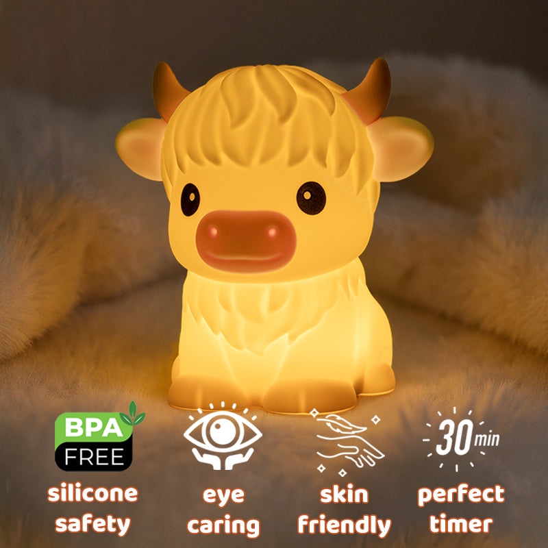 Hoogland Koe Silicone Squishy LED Nachtlamp - Perfect Cadeau voor Kinderen en Meisjes