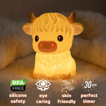 Hoogland Koe Silicone Squishy LED Nachtlamp - Perfect Cadeau voor Kinderen en Meisjes