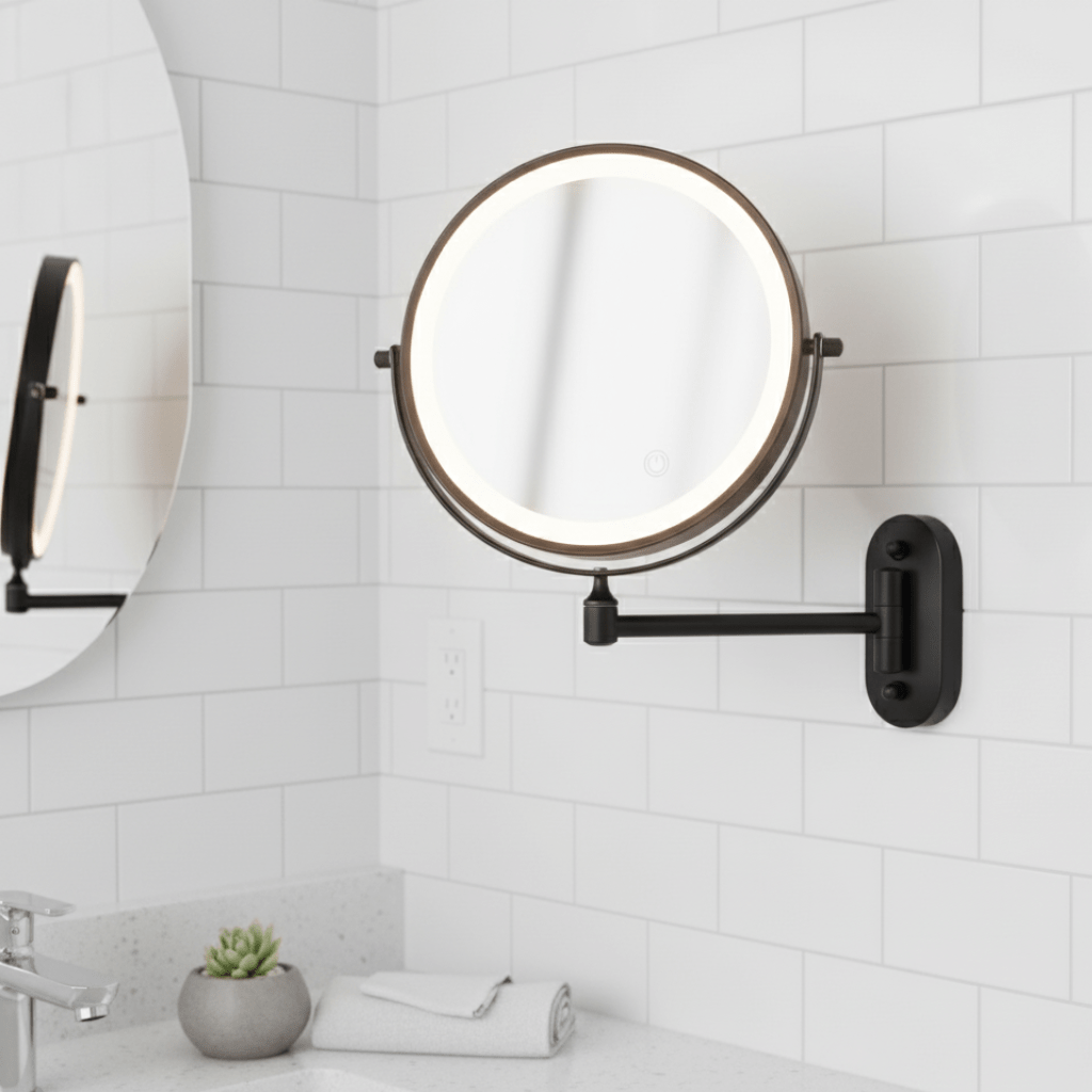 MAGNIFILUX – LED Vergrotende Spiegel met Verstelbare Verlichting en Oplaadbare Batterij