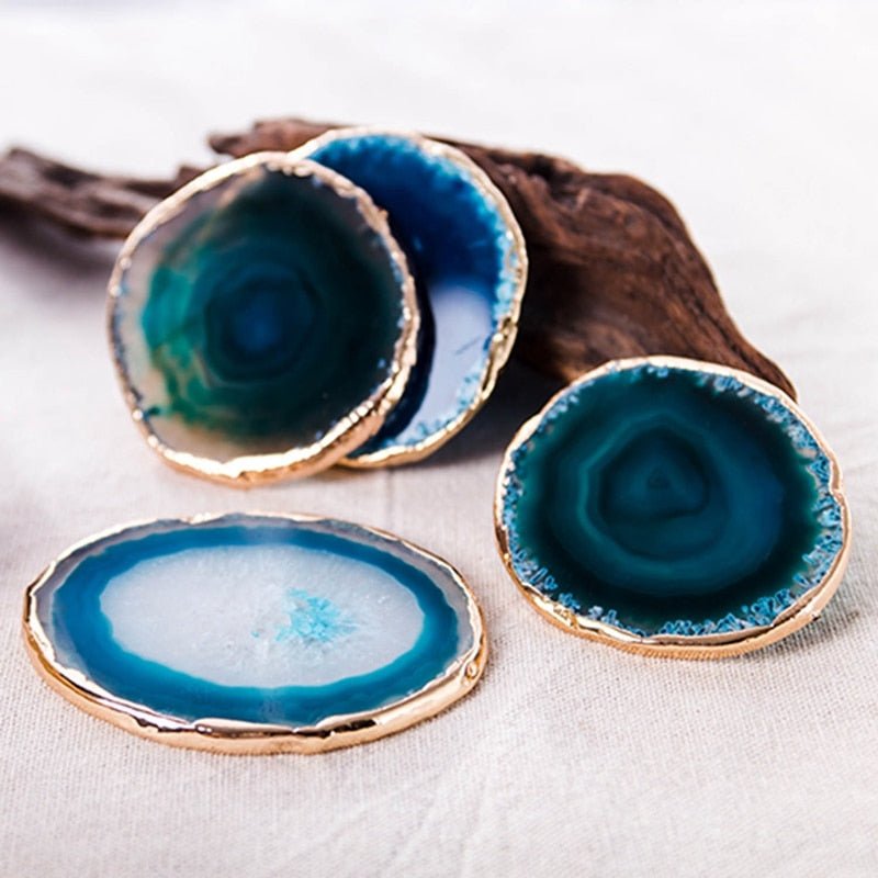 AgateLux – Luxe Blauwe Agaat Onderzetter Set met Gouden Accenten
